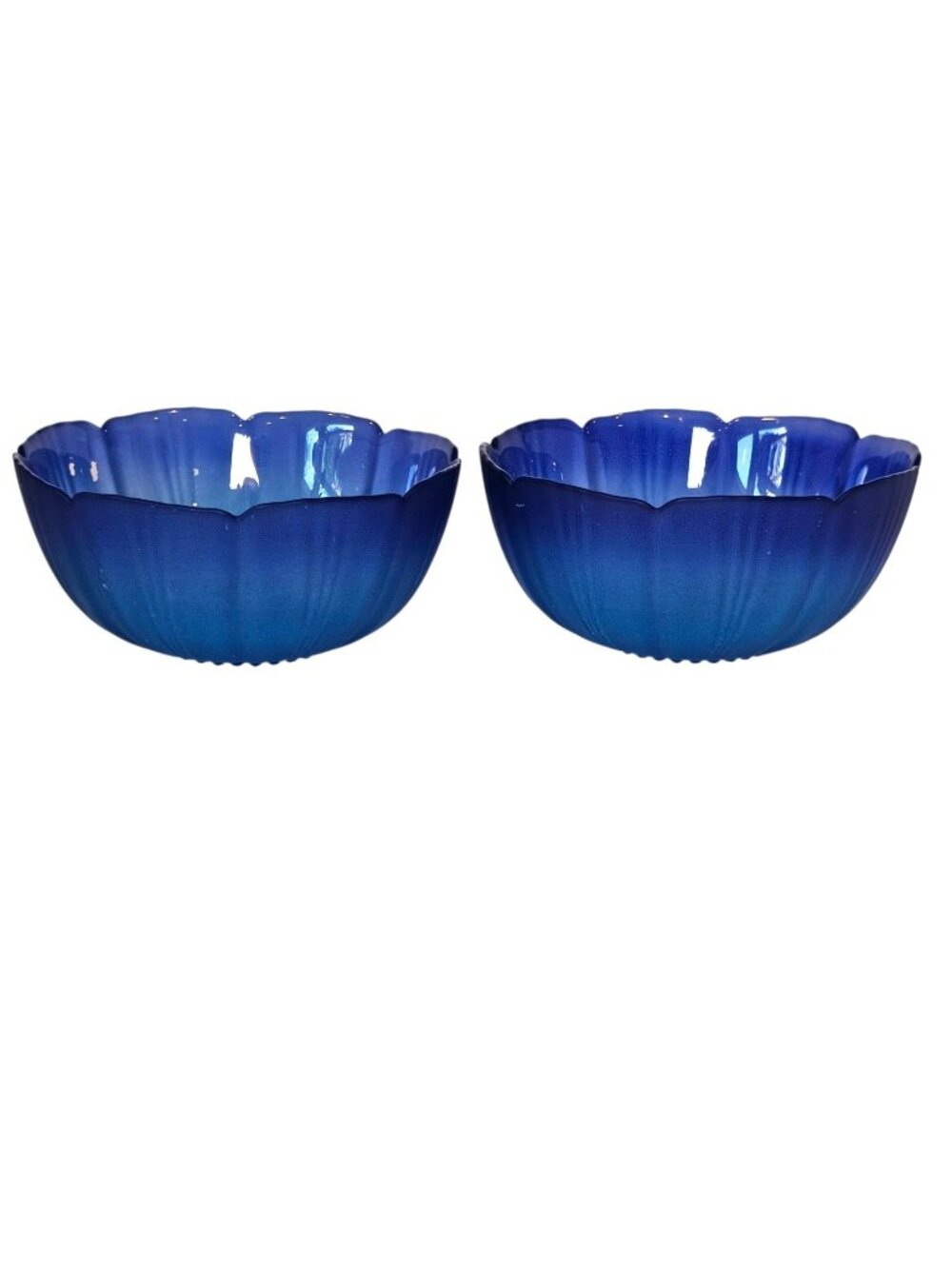 VTG ARC Fruit Bowls Blue Cobal Frosted Ombre Flower Textured 5"